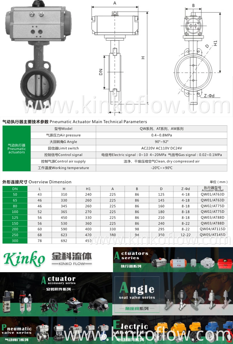 회색 주철 DN40-600 공압 버터플라이 밸브